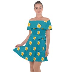 Toast With Cheese Funny Retro Pattern Turquoise Green Background Off Shoulder Velour Dress by genx