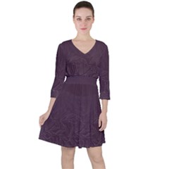 Organic Olive Leaves Pattern Hand Drawn Purple Red Wine Ruffle Dress by genx