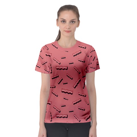 Funny Bacon Slices Pattern Infidel Vintage Red Meat Background  Women s Sport Mesh Tee by genx