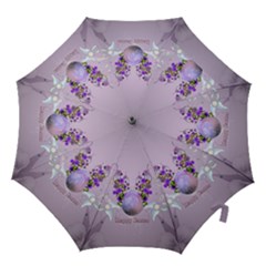 Happy Easter, Easter Egg With Flowers In Soft Violet Colors Hook Handle Umbrellas (medium) by FantasyWorld7