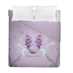 Happy Easter, Easter Egg With Flowers In Soft Violet Colors Duvet Cover Double Side (full/ Double Size) by FantasyWorld7