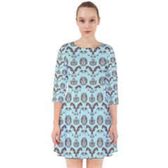 Easter Damask Pattern Robins Egg Blue And Brown Smock Dress by emilyzragz