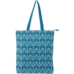 Easter Damask Pattern Deep Teal Blue And White Double Zip Up Tote Bag by emilyzragz