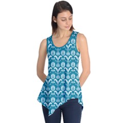 Easter Damask Pattern Deep Teal Blue And White Sleeveless Tunic by emilyzragz
