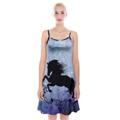 Wonderful Black Horse Silhouette On Vintage Background Spaghetti Strap Velvet Dress by FantasyWorld7