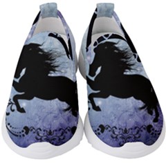 Wonderful Black Horse Silhouette On Vintage Background Kids  Slip On Sneakers by FantasyWorld7
