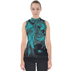 Angry Male Lion Predator Carnivore Mock Neck Shell Top by Sudhe