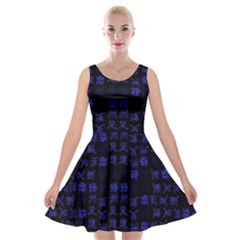 Neon Oriental Characters Print Pattern Velvet Skater Dress by dflcprintsclothing