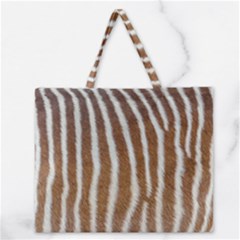 Skin Zebra Striped White Brown Zipper Large Tote Bag by Pakrebo