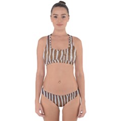 Skin Zebra Striped White Brown Cross Back Hipster Bikini Set by Pakrebo