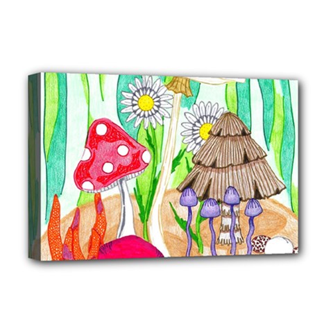 Iguana And Mushrooms Deluxe Canvas 18  X 12  (stretched) by okhismakingart
