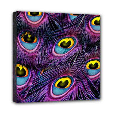 Peacock Feathers Purple Mini Canvas 8  X 8  (stretched) by snowwhitegirl