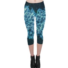 Queen Annes Lace In Neon Blue Capri Leggings  by okhismakingart
