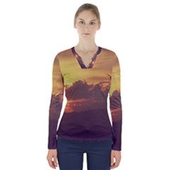 Early Sunset V-neck Long Sleeve Top by okhismakingart