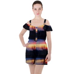 Pastel Sunrise Ruffle Cut Out Chiffon Playsuit by okhismakingart