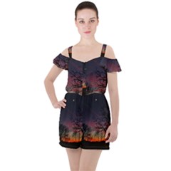 Darkness Falling Ruffle Cut Out Chiffon Playsuit by okhismakingart