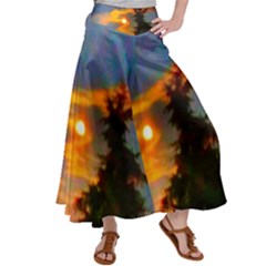 Sunrise And Fir Tree Satin Palazzo Pants by okhismakingart