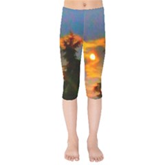 Sunrise And Fir Tree Kids  Capri Leggings  by okhismakingart
