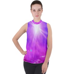 Purple Sun Mock Neck Chiffon Sleeveless Top by okhismakingart