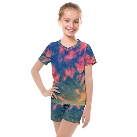 Brushstroke Skies Kids  Mesh Tee And Shorts Set by okhismakingart