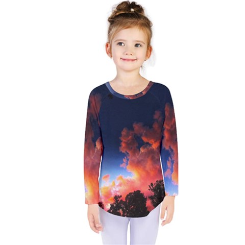 Deep Blue Sunset Kids  Long Sleeve Tee by okhismakingart