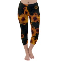 Yellow Flowers Capri Winter Leggings  by okhismakingart