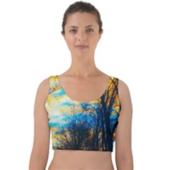 Yellow And Blue Forest Velvet Crop Top by okhismakingart
