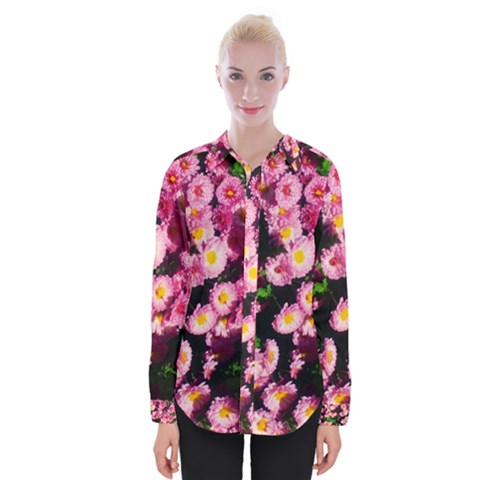 Pink Flower Bushes Womens Long Sleeve Shirt by okhismakingart