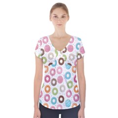 Donut Pattern With Funny Candies Short Sleeve Front Detail Top by genx