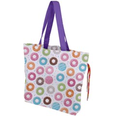 Donut Pattern With Funny Candies Drawstring Tote Bag by genx
