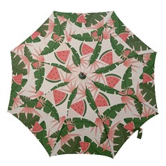 Tropical Watermelon Leaves Pink And Green Jungle Leaves Retro Hawaiian Style Hook Handle Umbrellas (small) by genx