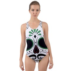 Day Of The Dead Skull Sugar Skull Cut-out Back One Piece Swimsuit by Sudhe