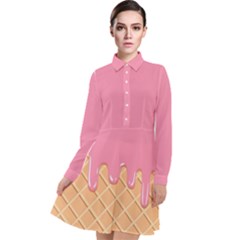 Ice Cream Pink Melting Background With Beige Cone Long Sleeve Chiffon Shirt Dress by genx