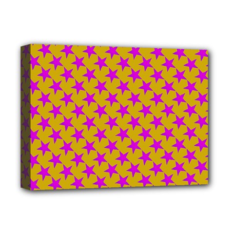Pink Stars Pattern On Yellow Deluxe Canvas 16  X 12  (stretched)  by BrightVibesDesign