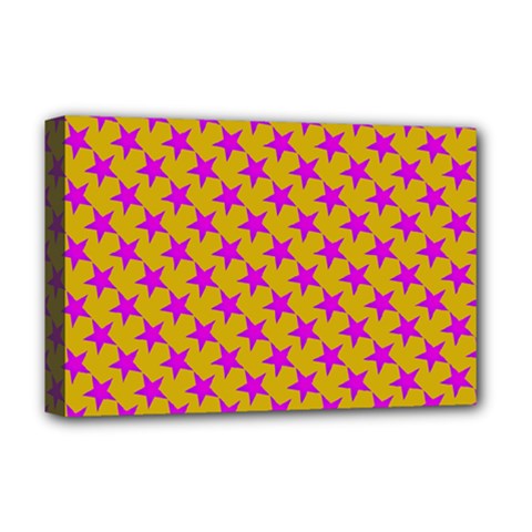 Pink Stars Pattern On Yellow Deluxe Canvas 18  X 12  (stretched) by BrightVibesDesign