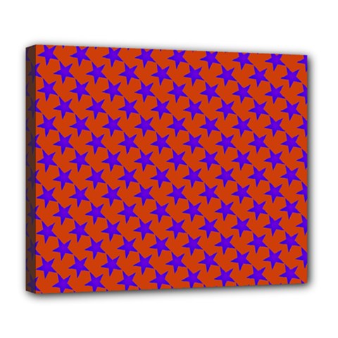 Purple Stars Pattern On Orange Deluxe Canvas 24  X 20  (stretched) by BrightVibesDesign