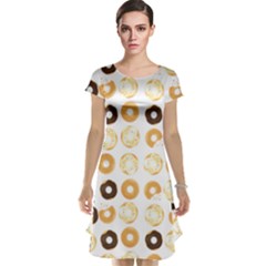 Donuts Pattern With Bites Bright Pastel Blue And Brown Cropped Sweatshirt Cap Sleeve Nightdress by genx