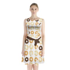Donuts Pattern With Bites Bright Pastel Blue And Brown Cropped Sweatshirt Sleeveless Waist Tie Chiffon Dress by genx