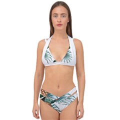 Pineapple Tropical Jungle Giant Green Leaf Watercolor Pattern Double Strap Halter Bikini Set by genx