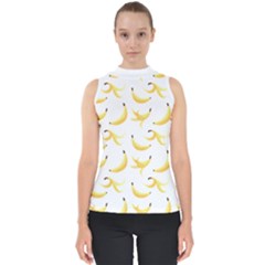 Yellow Banana And Peels Pattern With Polygon Retro Style Mock Neck Shell Top by genx