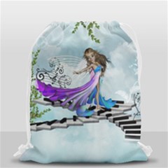 Cute Fairy Dancing On A Piano Drawstring Bag (small) by FantasyWorld7