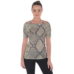 Snakeskin Pattern Lt Brown Shoulder Cut Out Short Sleeve Top by retrotoomoderndesigns