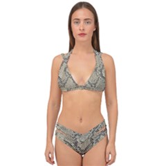 Snakeskin Pattern Lt Brown Double Strap Halter Bikini Set by retrotoomoderndesigns