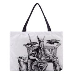 Odin On His Throne With Ravens Wolf On Black Stone Texture Medium Tote Bag by snek