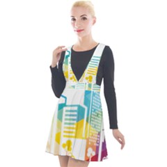 Silhouette Cityscape Building Icon Color City Plunge Pinafore Velour Dress by Sudhe