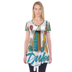 Burj Khalifa Skyline Clip Art Drawing Comic World Short Sleeve Tunic  by Sudhe