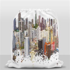 Hong Kong Skyline Watercolor Painting Poster Drawstring Bag (small) by Sudhe