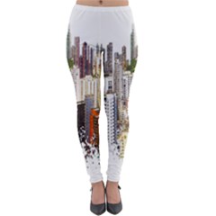 Hong Kong Skyline Watercolor Painting Poster Lightweight Velour Leggings by Sudhe