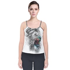 Lion King Head Velvet Spaghetti Strap Top by Sudhe