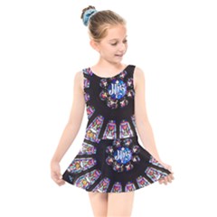 Rosette Stained Glass Window Church Kids  Skater Dress Swimsuit by Pakrebo